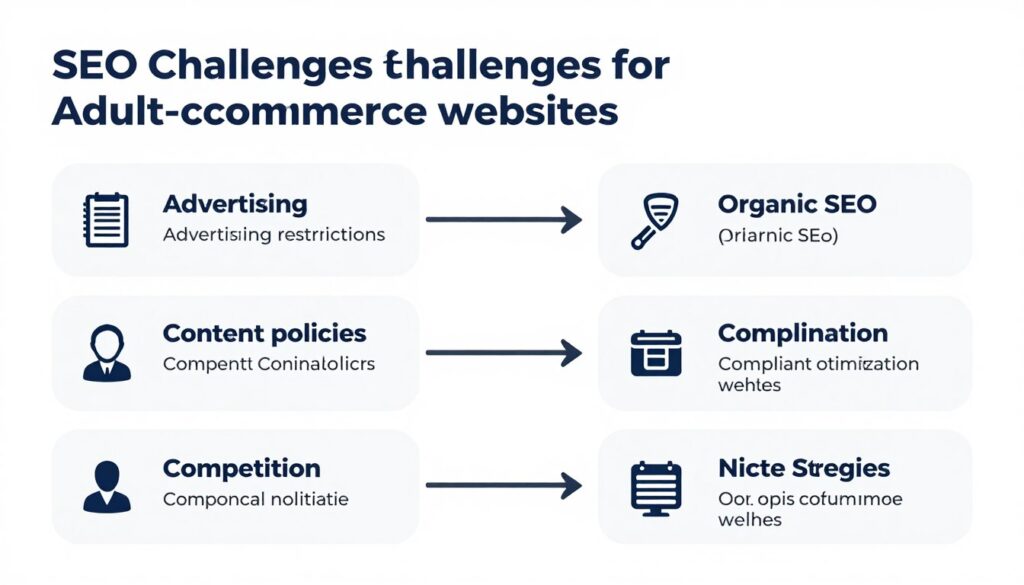 Adult ecommerce SEO challenges and solutions diagram